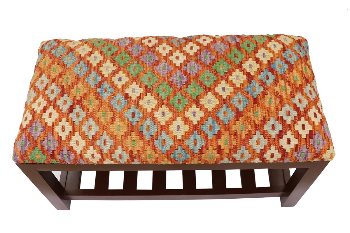 handmade Traditional Shoe Rack Rust Blue Hand-made RECTANGLE Vegetable dyed wool and wood  