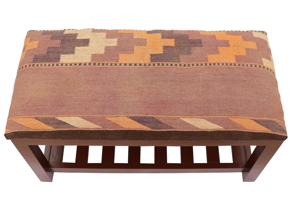 handmade Vintage Shoe Rack Orange Purple Hand-made RECTANGLE Vegetable dyed wool and wood  