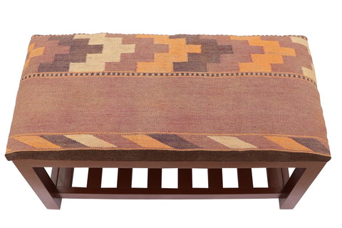 handmade Vintage Shoe Rack Orange Purple Hand-made RECTANGLE Vegetable dyed wool and wood  