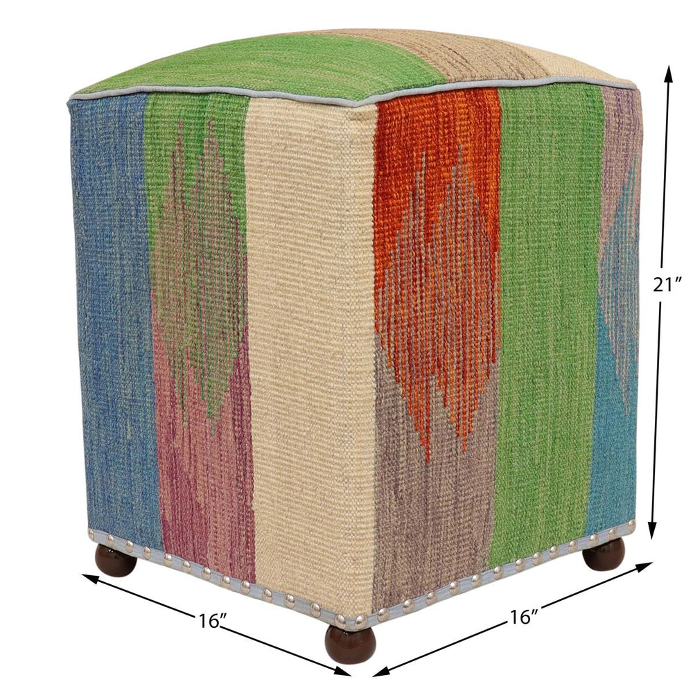 handmade Modern Ottoman Blue Beige Hand-made SQUARE handmade ottoman pouf