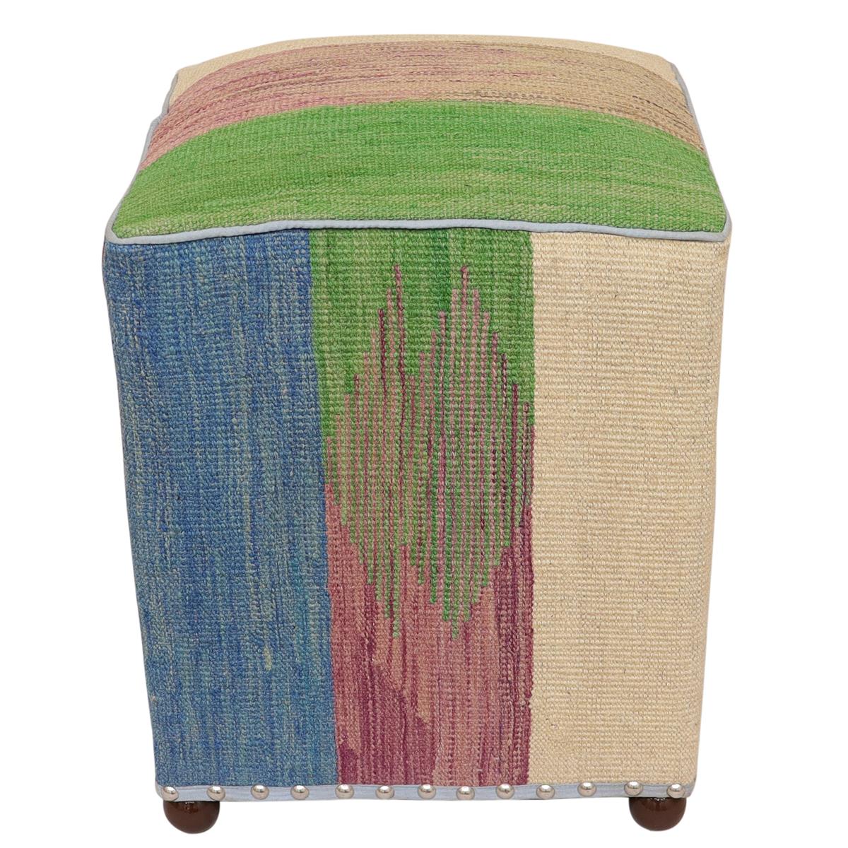 handmade Modern Ottoman Blue Beige Hand-made SQUARE handmade ottoman pouf