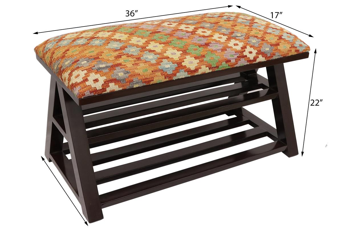 handmade Traditional Shoe Rack Rust Blue Hand-made RECTANGLE Vegetable dyed wool and wood  