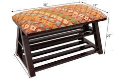 handmade Traditional Shoe Rack Rust Blue Hand-made RECTANGLE Vegetable dyed wool and wood  