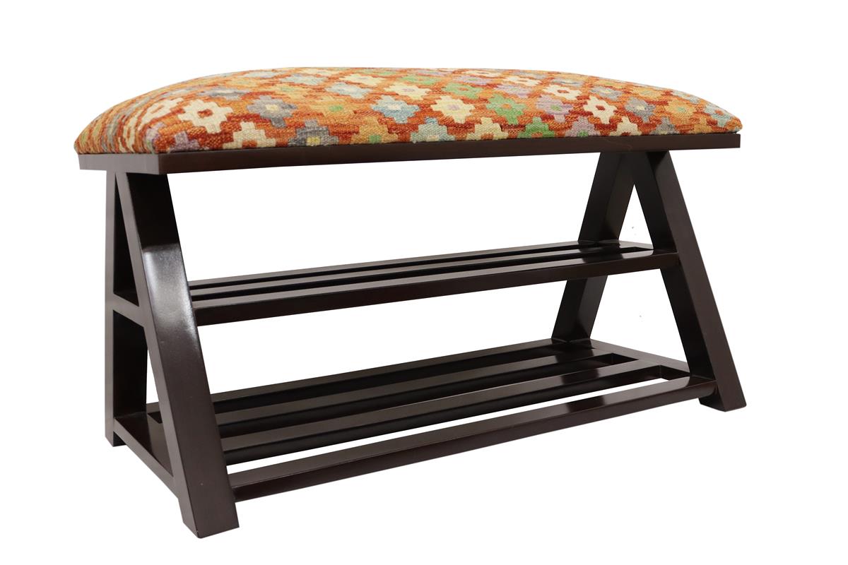 handmade Traditional Shoe Rack Rust Blue Hand-made RECTANGLE Vegetable dyed wool and wood  