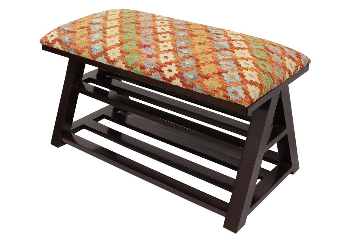 handmade Traditional Shoe Rack Rust Blue Hand-made RECTANGLE Vegetable dyed wool and wood  