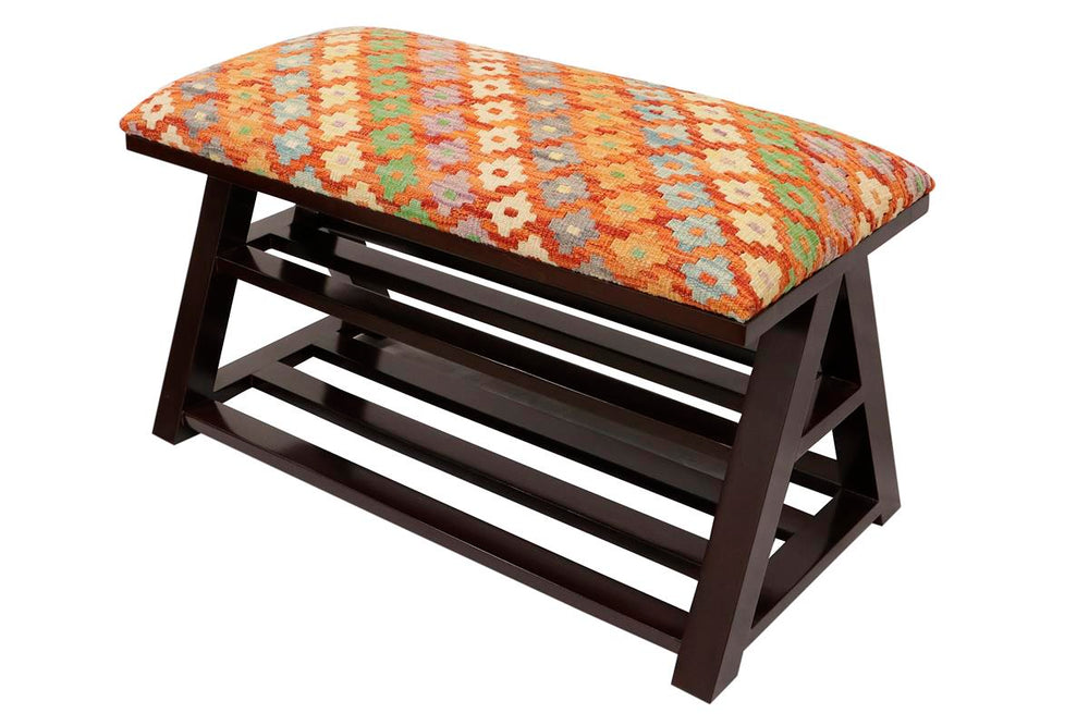 handmade Traditional Shoe Rack Rust Blue Hand-made RECTANGLE Vegetable dyed wool and wood  