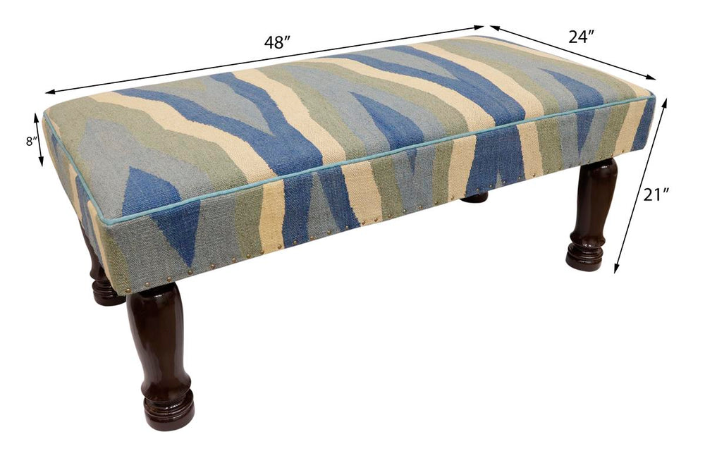 handmade Traditional Settees Blue Beige Hand-made RECTANGLE Vegetable dyed wool and wood  