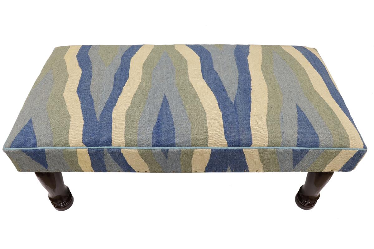 handmade Traditional Settees Blue Beige Hand-made RECTANGLE Vegetable dyed wool and wood  