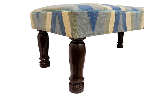 handmade Traditional Settees Blue Beige Hand-made RECTANGLE Vegetable dyed wool and wood  