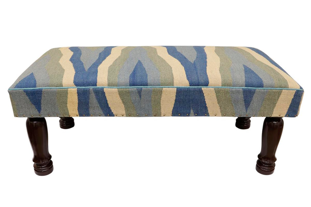 handmade Traditional Settees Blue Beige Hand-made RECTANGLE Vegetable dyed wool and wood  