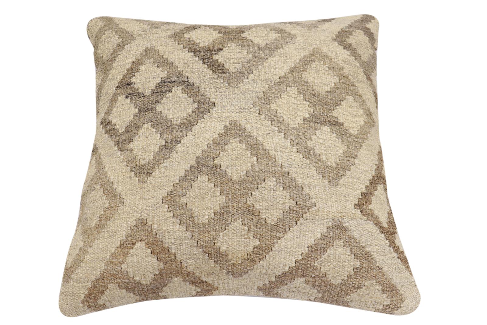handmade Traditional Pillow Beige Tan Hand-Woven SQUARE 100% WOOL Hand woven turkish pillow2 x 2