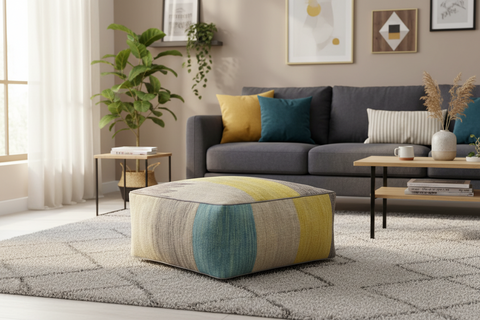Eclectic Turkish Hand-woven kilim floor Cushionon