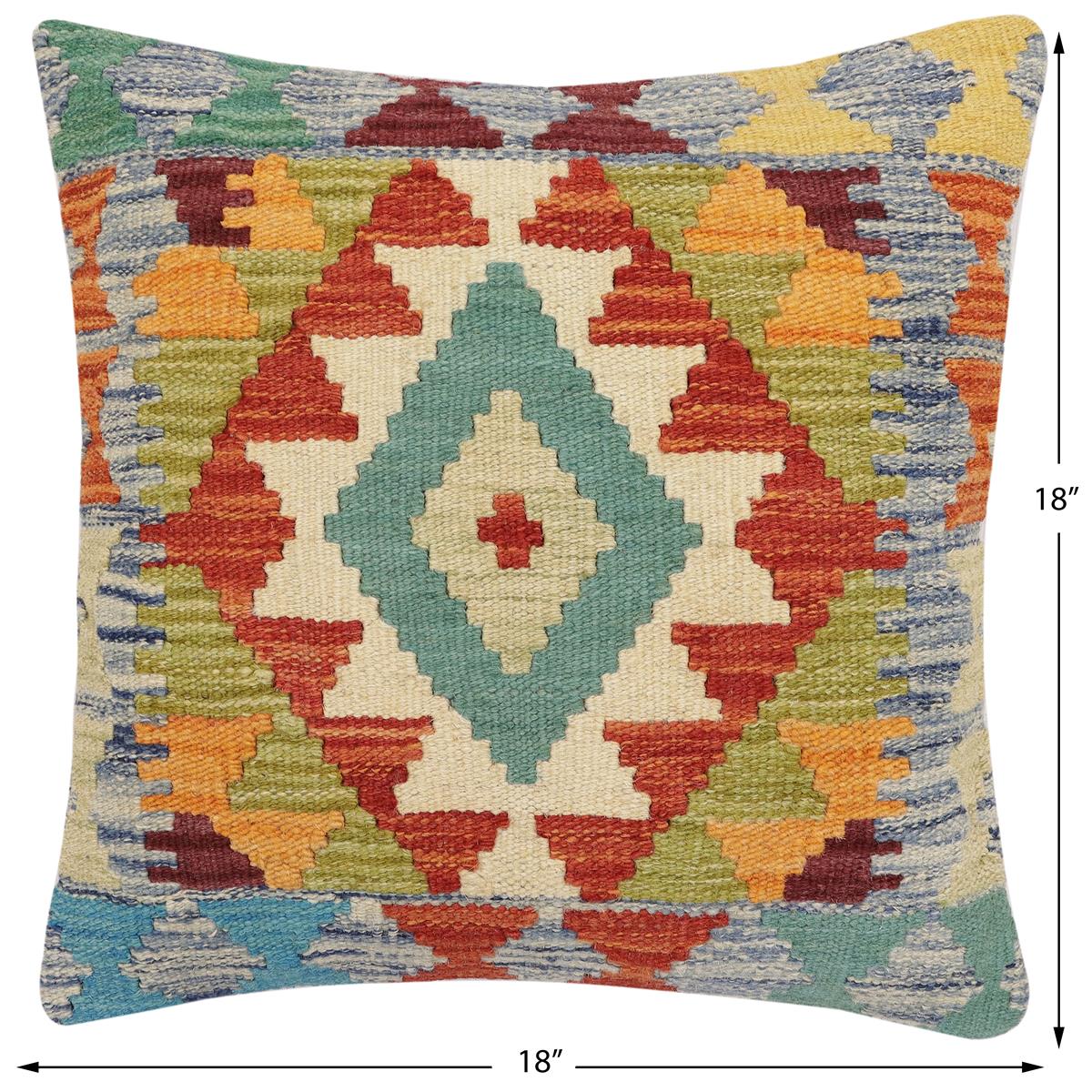 handmade Traditional Pillow Rust Blue Hand-Woven SQUARE 100% WOOL Hand woven turkish pillow2 x 2