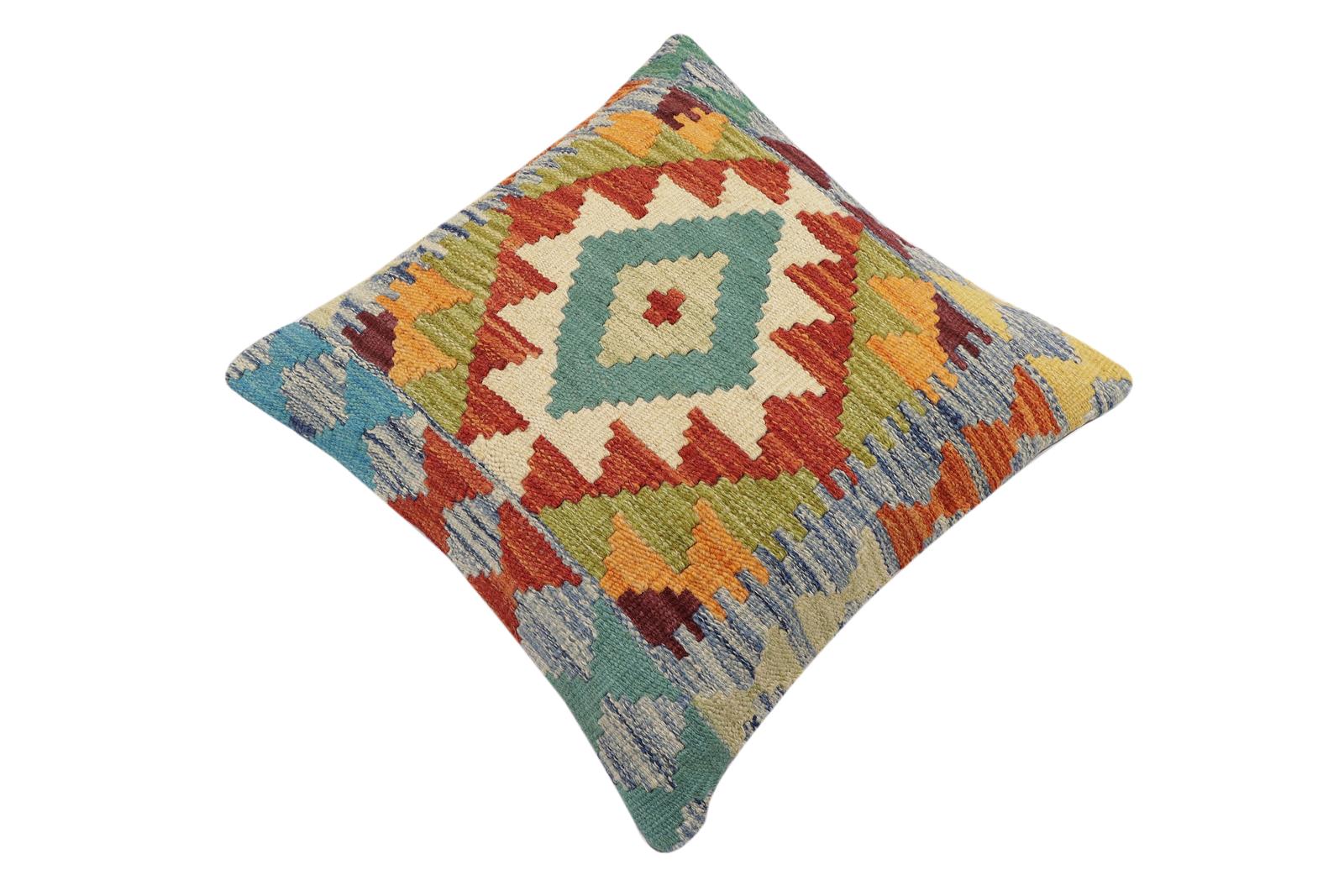 handmade Traditional Pillow Rust Blue Hand-Woven SQUARE 100% WOOL Hand woven turkish pillow2 x 2