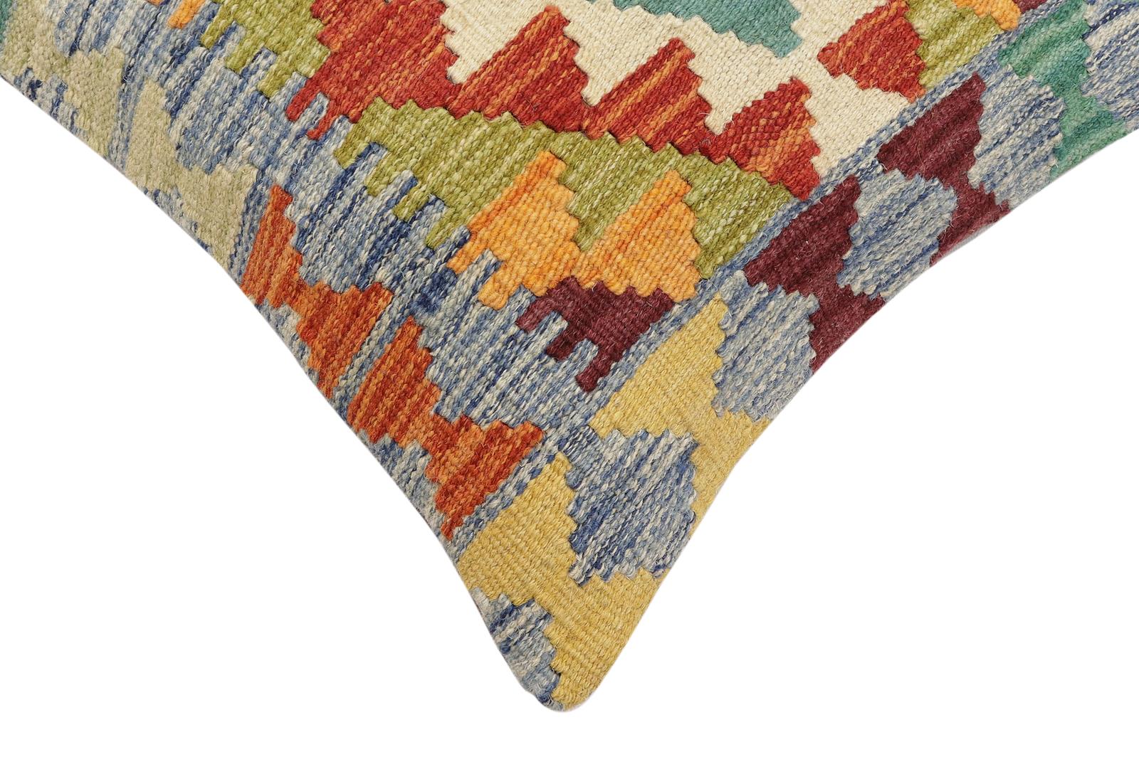 handmade Traditional Pillow Rust Blue Hand-Woven SQUARE 100% WOOL Hand woven turkish pillow2 x 2