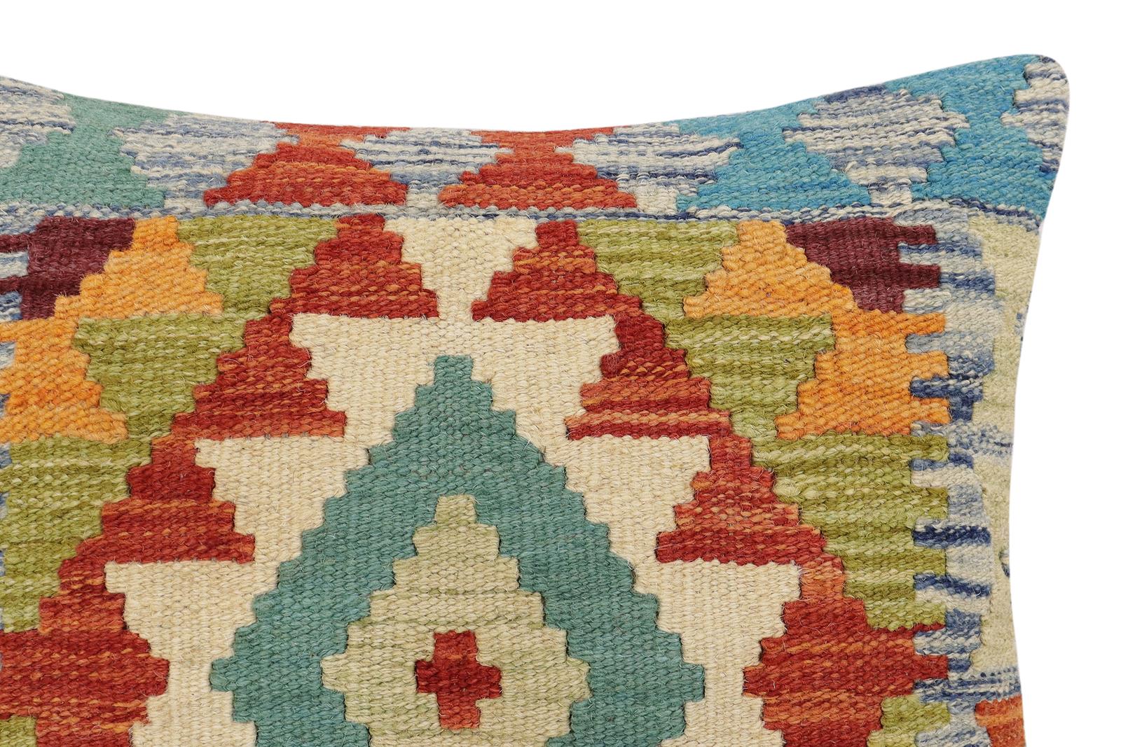 handmade Traditional Pillow Rust Blue Hand-Woven SQUARE 100% WOOL Hand woven turkish pillow2 x 2