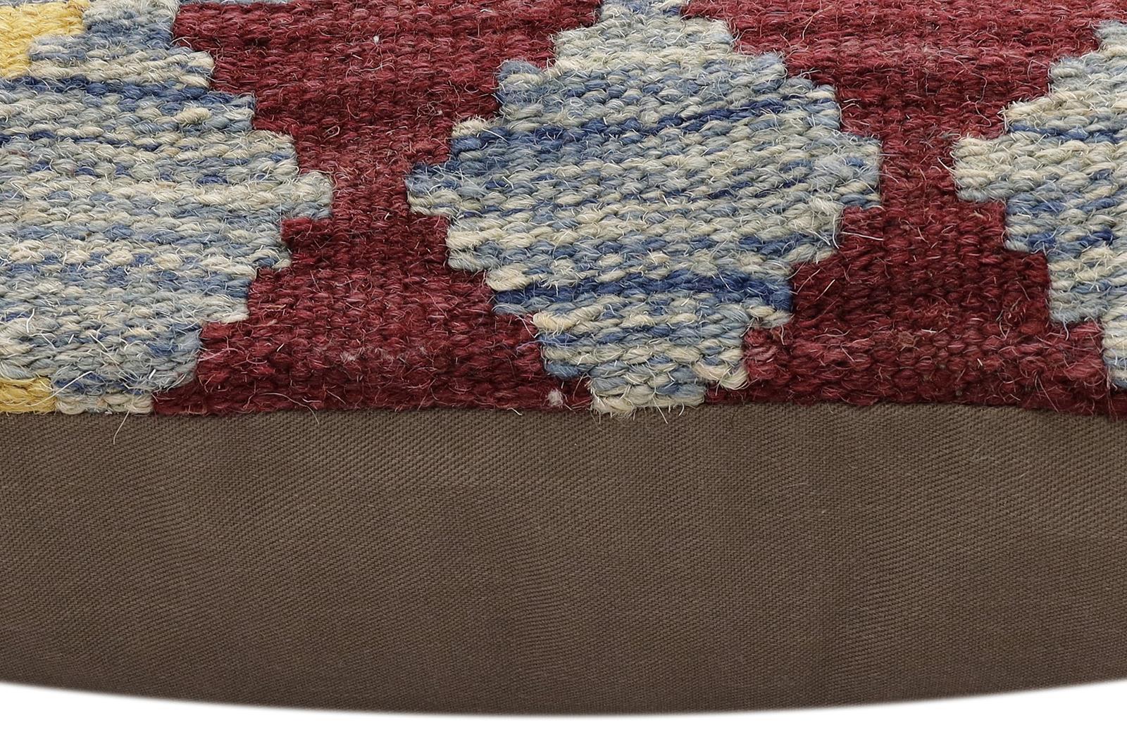handmade Traditional Pillow Rust Blue Hand-Woven SQUARE 100% WOOL Hand woven turkish pillow2 x 2