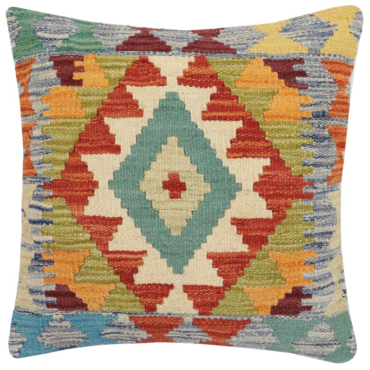 handmade Traditional Pillow Rust Blue Hand-Woven SQUARE 100% WOOL Hand woven turkish pillow2 x 2