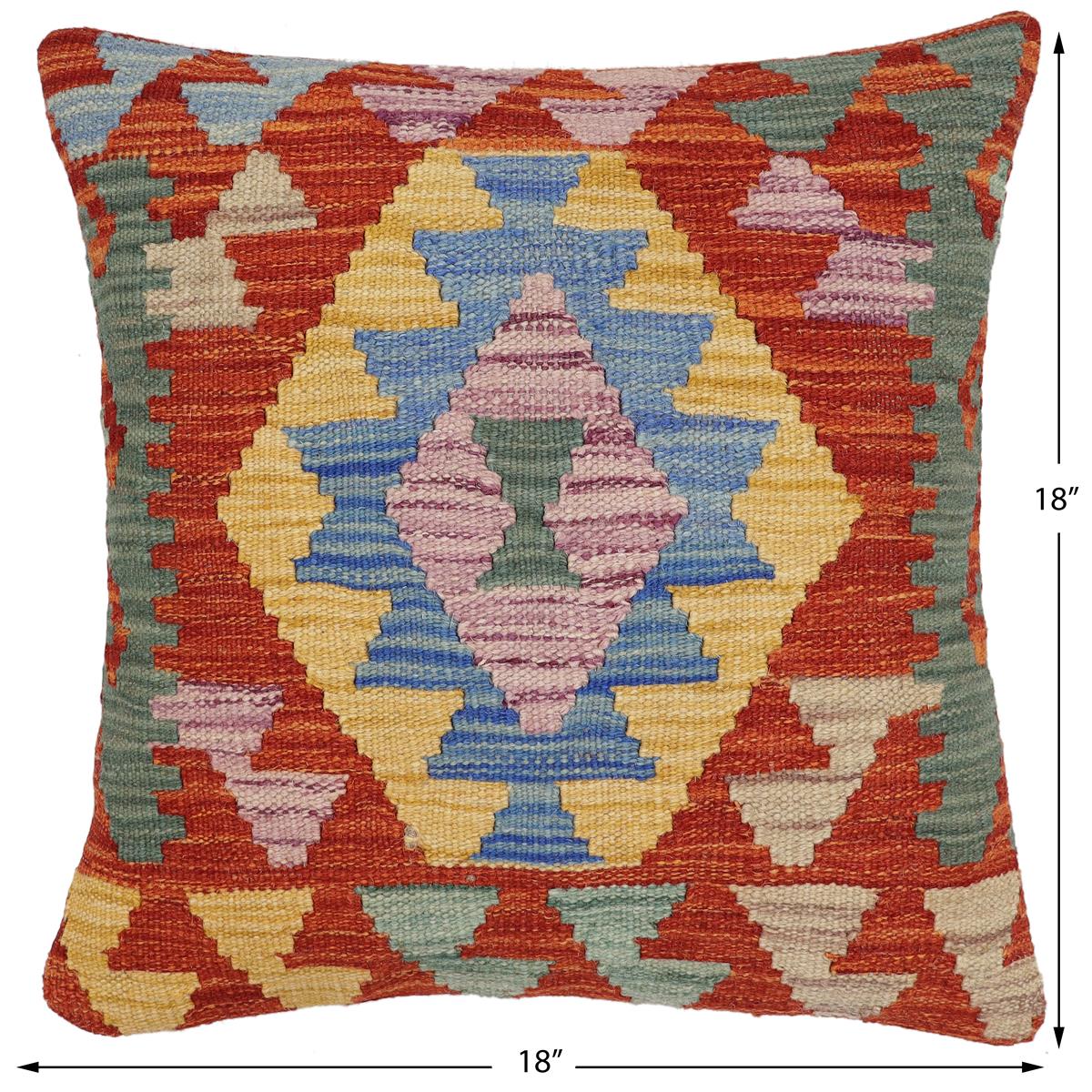handmade Traditional Pillow Rust Blue Hand-Woven SQUARE 100% WOOL Hand woven turkish pillow2 x 2
