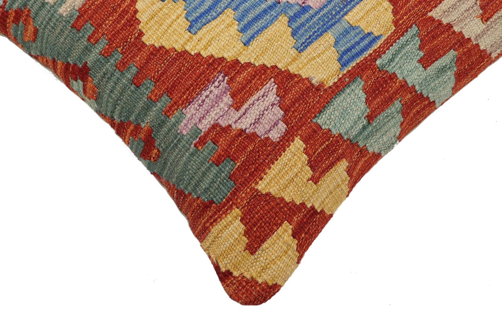 handmade Traditional Pillow Rust Blue Hand-Woven SQUARE 100% WOOL Hand woven turkish pillow2 x 2