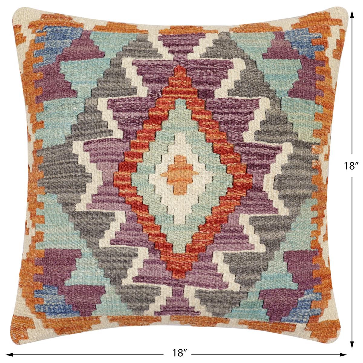 handmade Traditional Pillow Rust Blue Hand-Woven SQUARE 100% WOOL Hand woven turkish pillow2 x 2