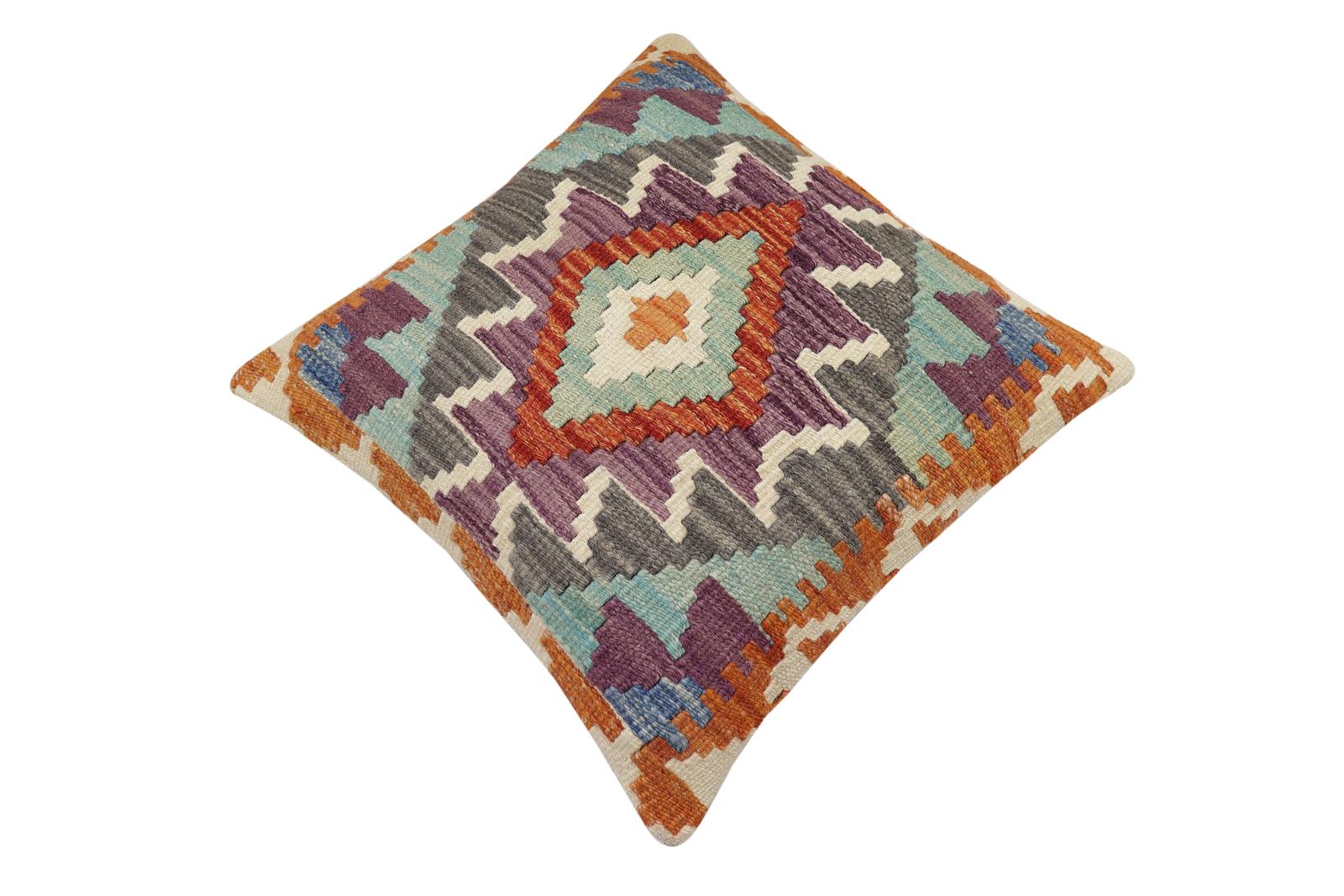 handmade Traditional Pillow Rust Blue Hand-Woven SQUARE 100% WOOL Hand woven turkish pillow2 x 2