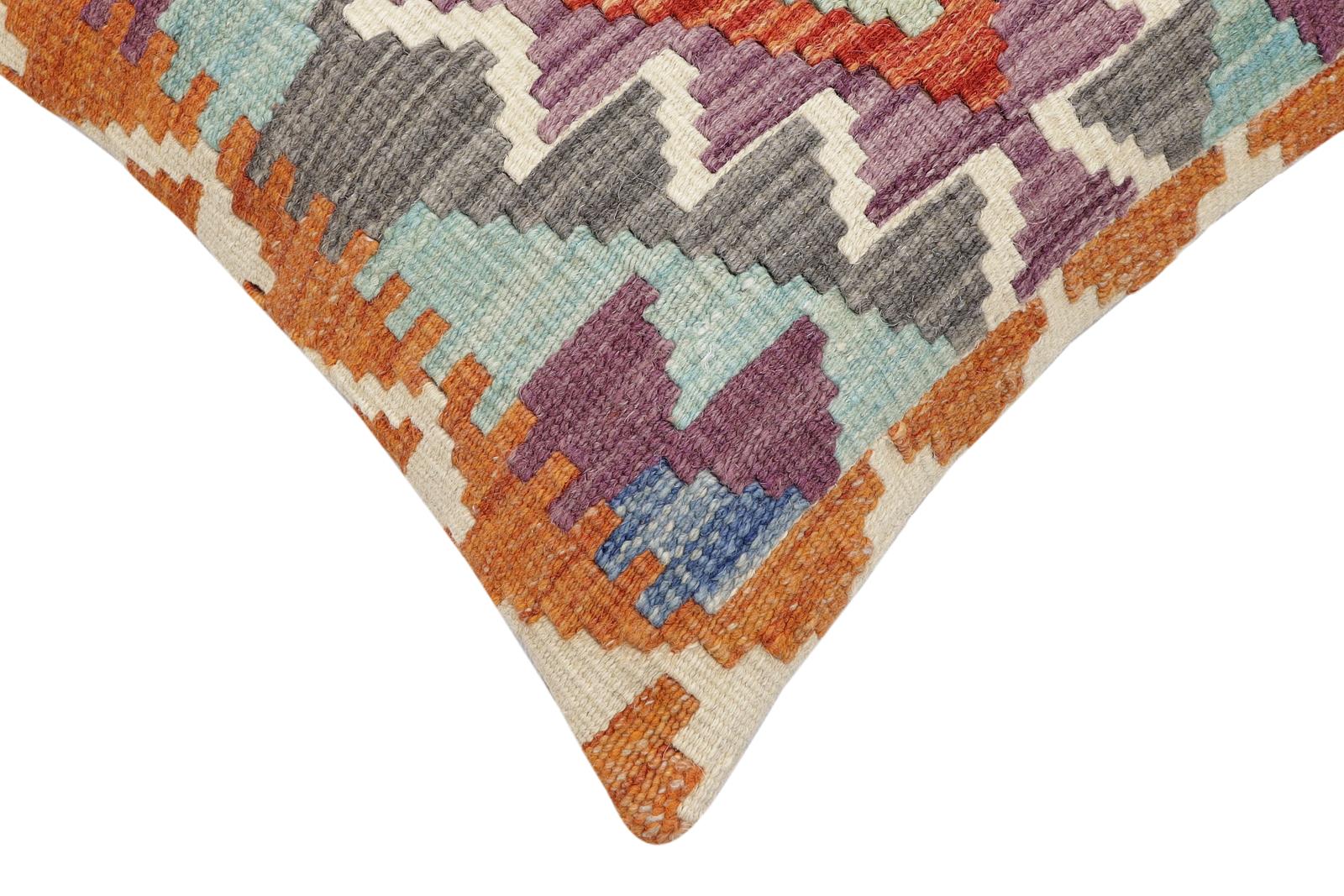 handmade Traditional Pillow Rust Blue Hand-Woven SQUARE 100% WOOL Hand woven turkish pillow2 x 2