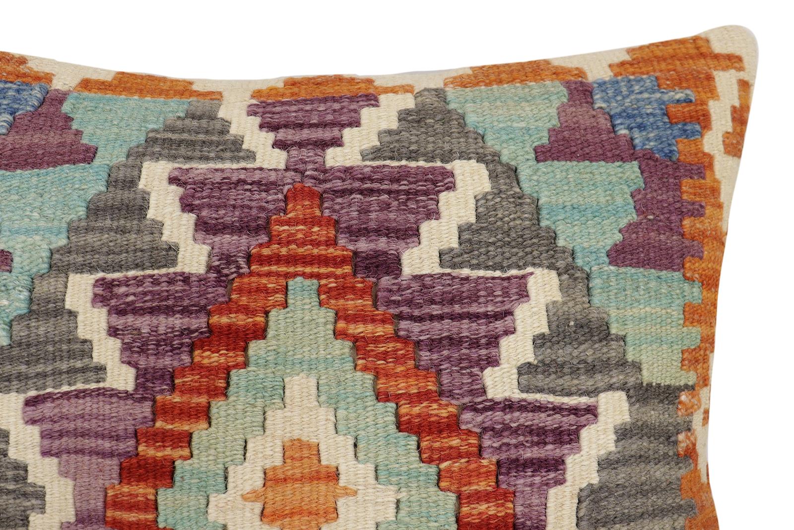 handmade Traditional Pillow Rust Blue Hand-Woven SQUARE 100% WOOL Hand woven turkish pillow2 x 2