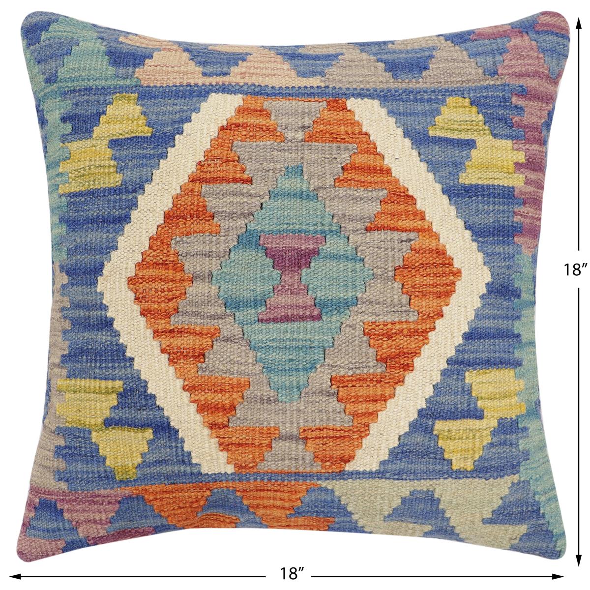 handmade Traditional Pillow Blue Rust Hand-Woven SQUARE 100% WOOL Hand woven turkish pillow2 x 2