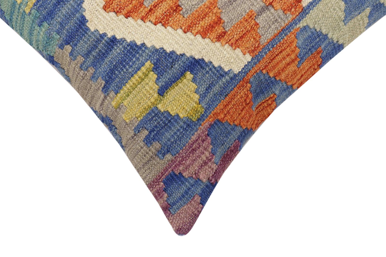 handmade Traditional Pillow Blue Rust Hand-Woven SQUARE 100% WOOL Hand woven turkish pillow2 x 2