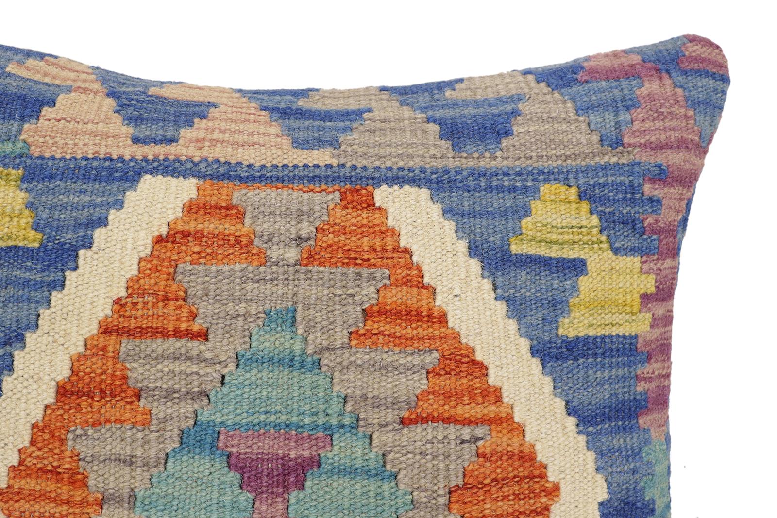 handmade Traditional Pillow Blue Rust Hand-Woven SQUARE 100% WOOL Hand woven turkish pillow2 x 2
