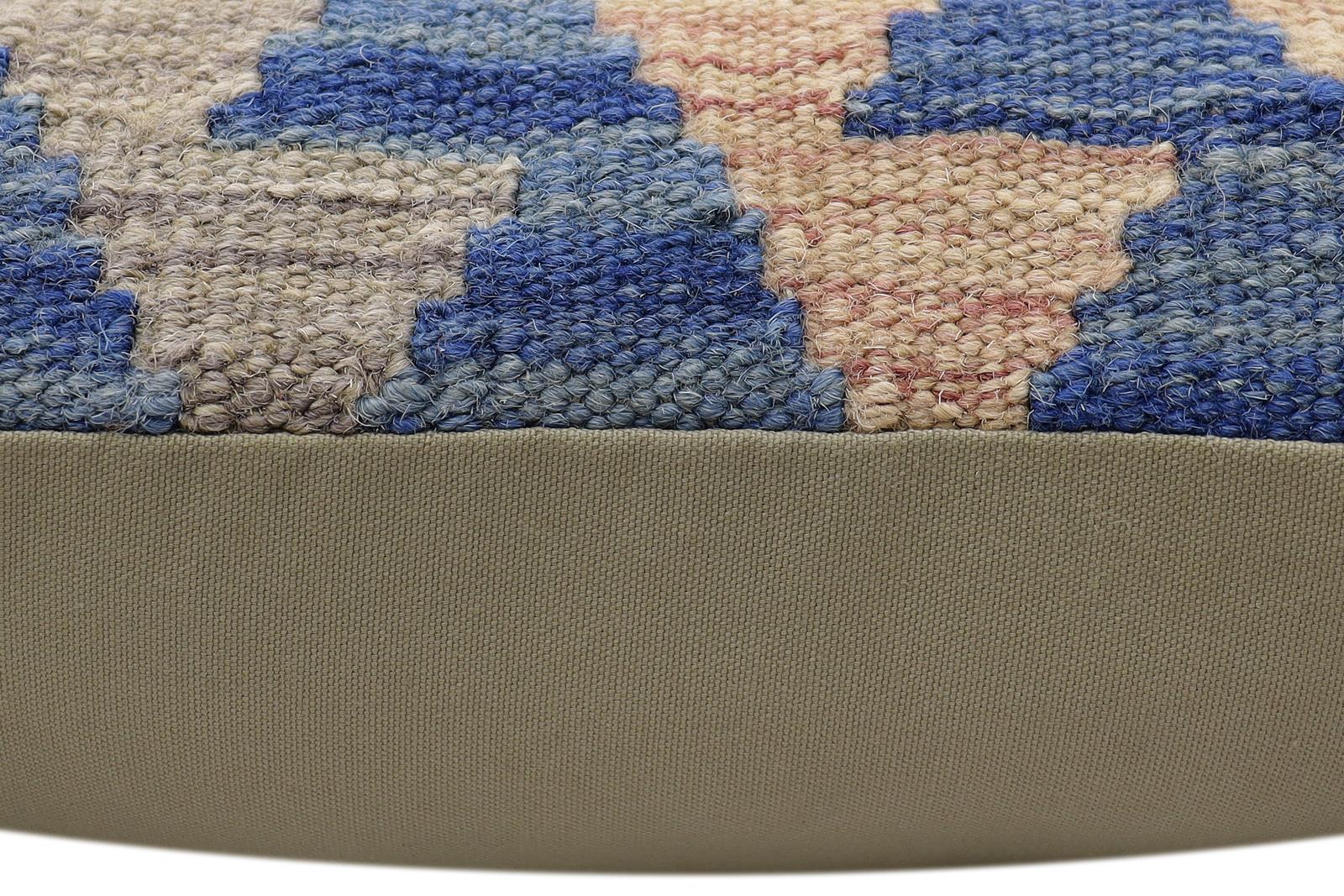 handmade Traditional Pillow Blue Rust Hand-Woven SQUARE 100% WOOL Hand woven turkish pillow2 x 2