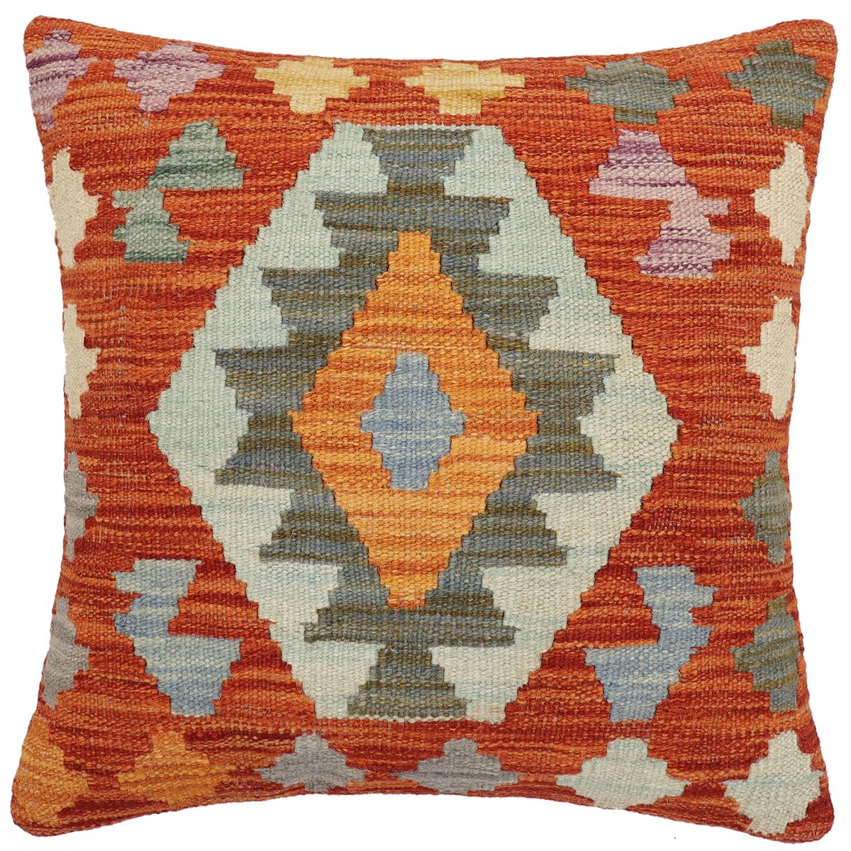 handmade Traditional Pillow Rust Blue Hand-Woven SQUARE 100% WOOL Hand woven turkish pillow2 x 2
