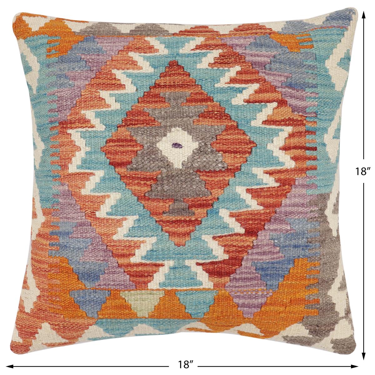 handmade Traditional Pillow Rust Blue Hand-Woven SQUARE 100% WOOL Hand woven turkish pillow2 x 2