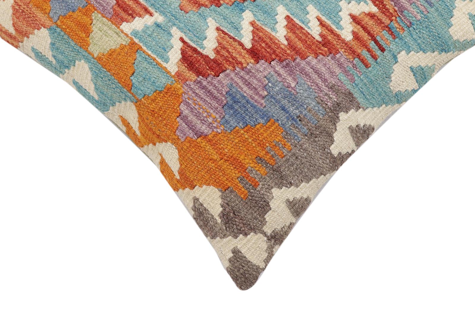 handmade Traditional Pillow Rust Blue Hand-Woven SQUARE 100% WOOL Hand woven turkish pillow2 x 2