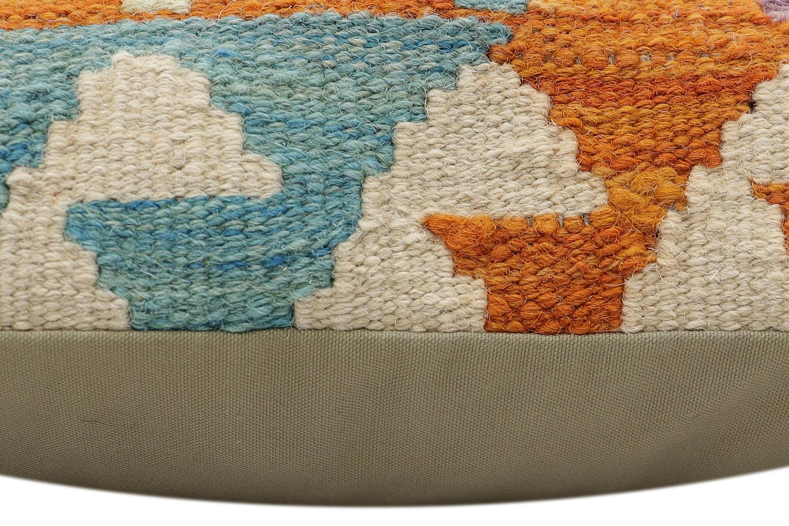 handmade Traditional Pillow Rust Blue Hand-Woven SQUARE 100% WOOL Hand woven turkish pillow2 x 2