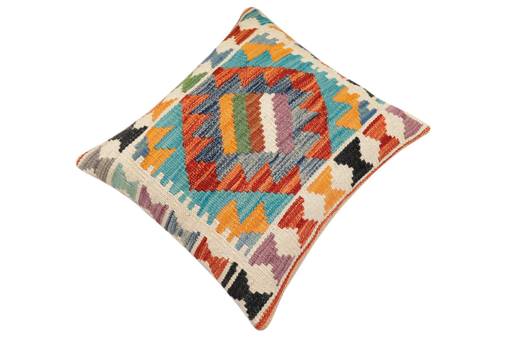 handmade Traditional Pillow Rust Blue Hand-Woven SQUARE 100% WOOL  Hand woven turkish pillow  3 x 5