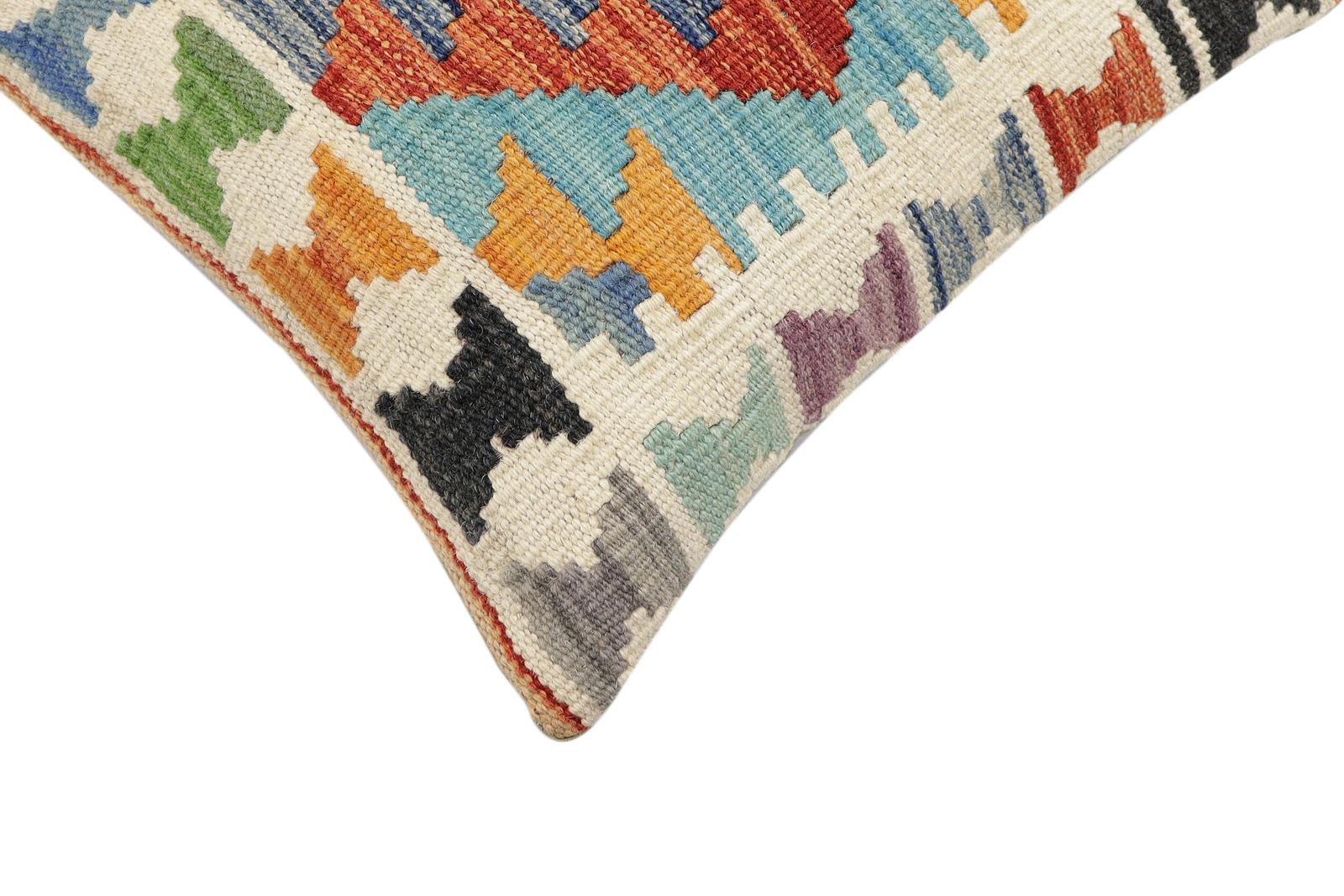handmade Traditional Pillow Rust Blue Hand-Woven SQUARE 100% WOOL  Hand woven turkish pillow  3 x 5