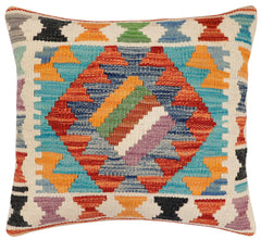handmade Traditional Pillow Rust Blue Hand-Woven SQUARE 100% WOOL  Hand woven turkish pillow  3 x 5