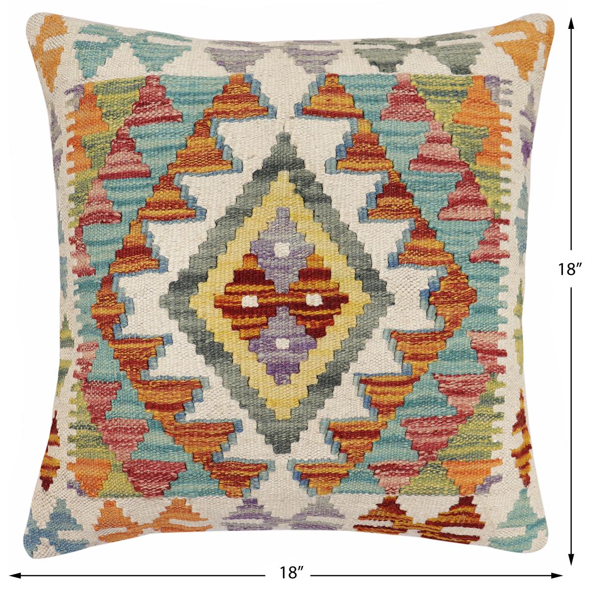 handmade Traditional Pillow Rust Blue Hand-Woven SQUARE 100% WOOL Hand woven turkish pillow2 x 2