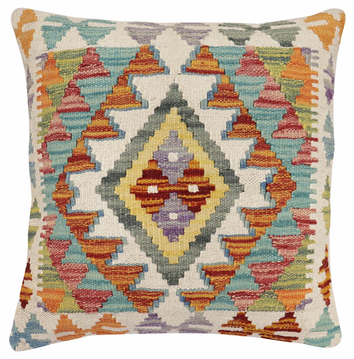 handmade Traditional Pillow Rust Blue Hand-Woven SQUARE 100% WOOL Hand woven turkish pillow2 x 2