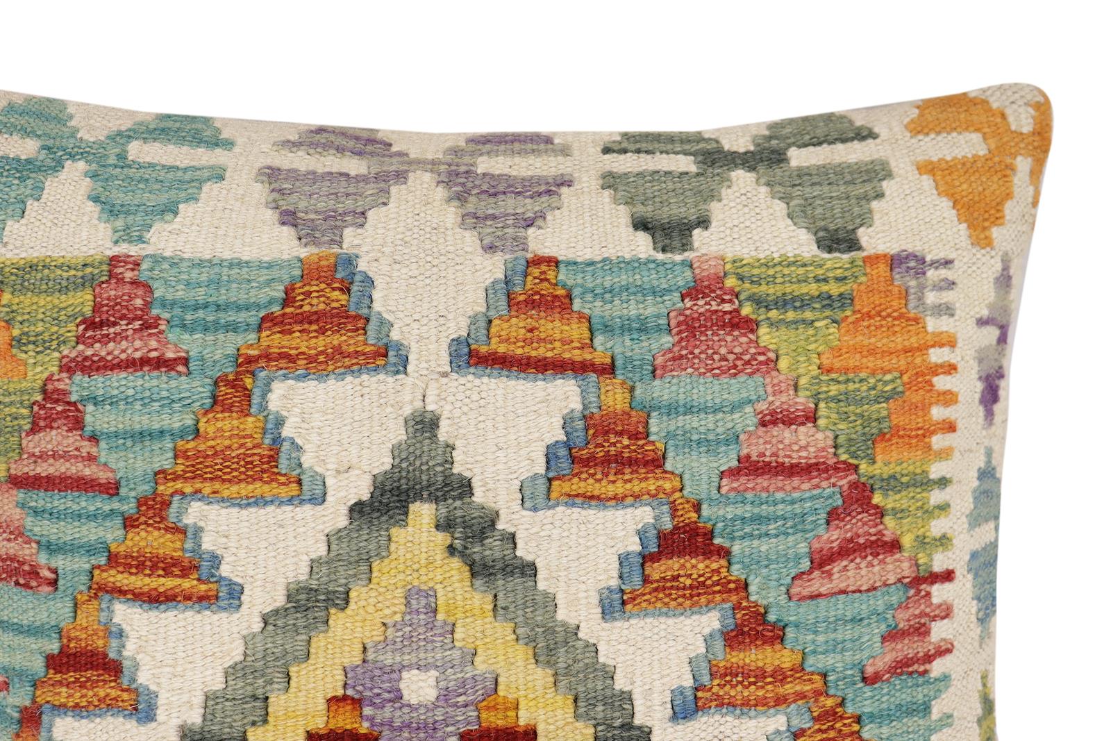 handmade Traditional Pillow Rust Blue Hand-Woven SQUARE 100% WOOL Hand woven turkish pillow2 x 2