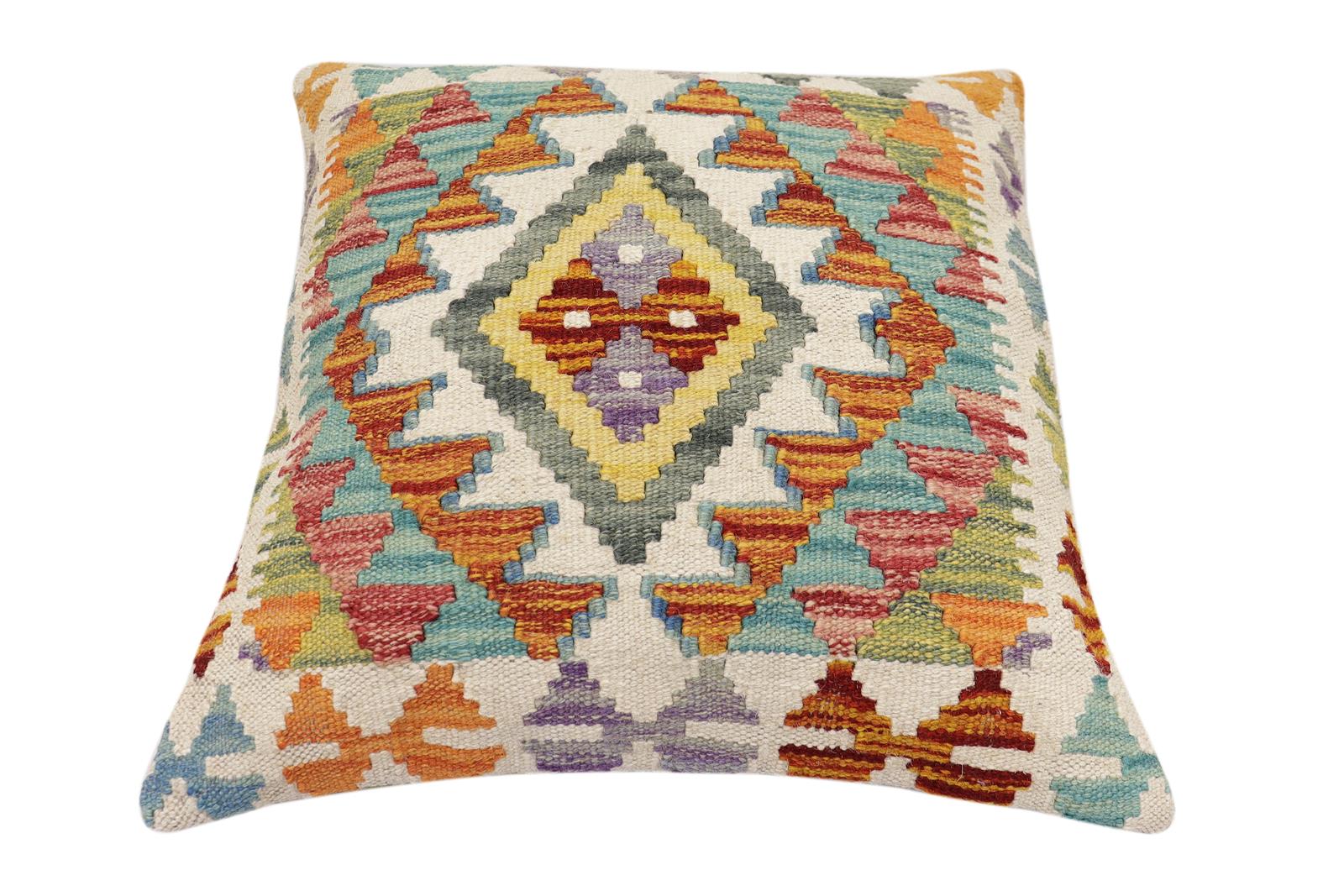 handmade Traditional Pillow Rust Blue Hand-Woven SQUARE 100% WOOL Hand woven turkish pillow2 x 2
