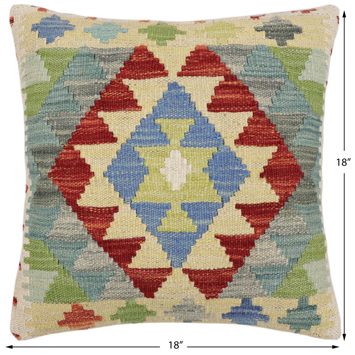 handmade Traditional Pillow Rust Blue Hand-Woven SQUARE 100% WOOL Hand woven turkish pillow2 x 2