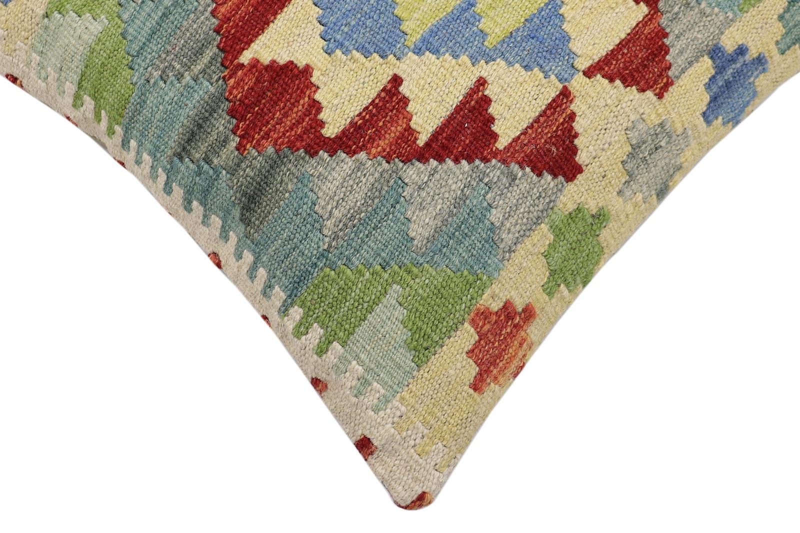handmade Traditional Pillow Rust Blue Hand-Woven SQUARE 100% WOOL Hand woven turkish pillow2 x 2