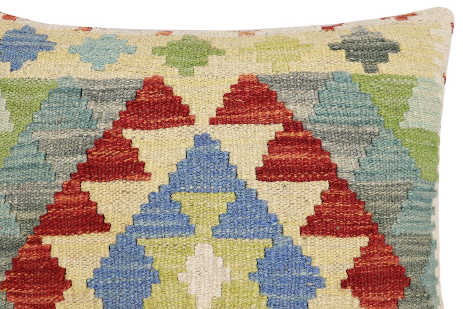 handmade Traditional Pillow Rust Blue Hand-Woven SQUARE 100% WOOL Hand woven turkish pillow2 x 2