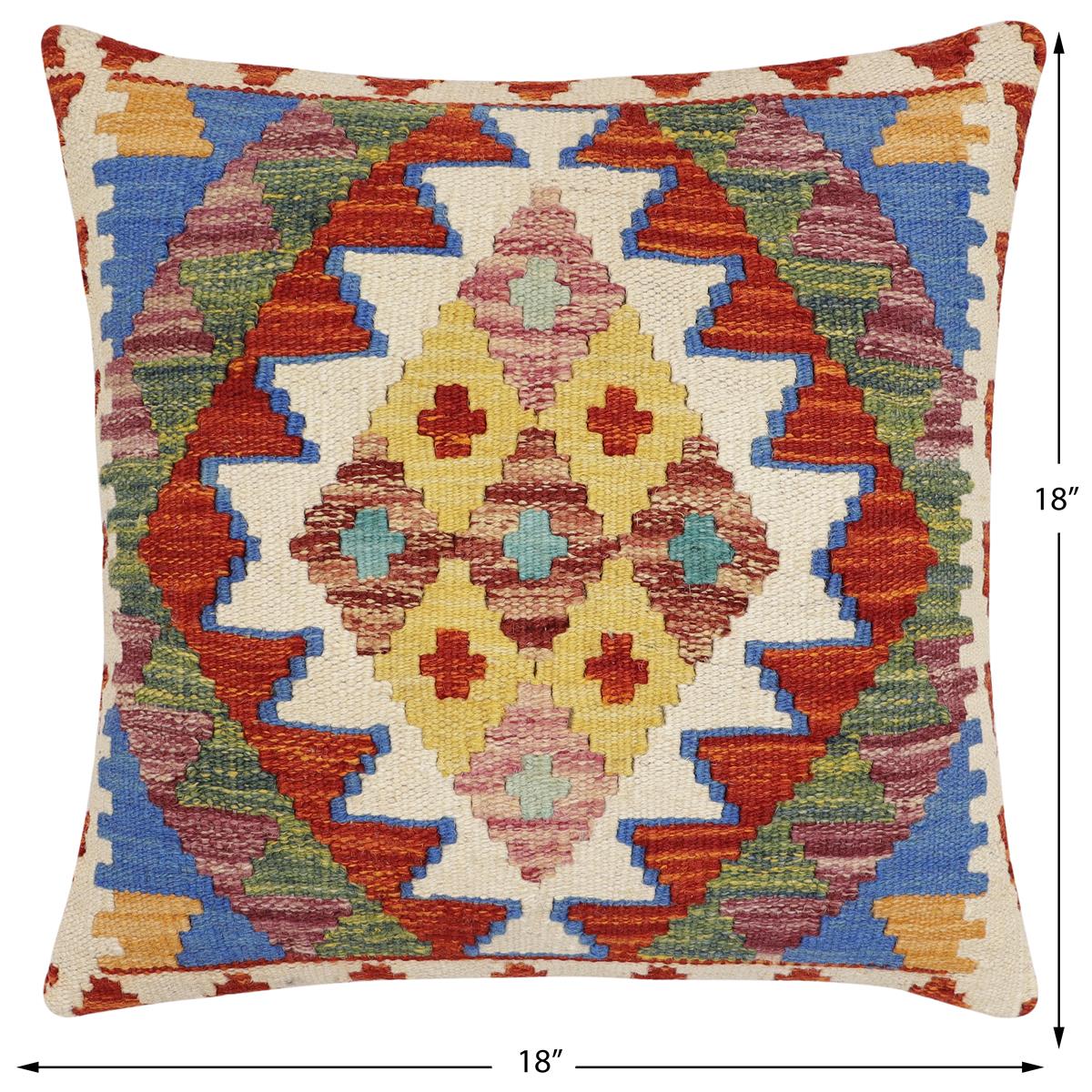 handmade Traditional Pillow Rust Blue Hand-Woven SQUARE 100% WOOL Hand woven turkish pillow2 x 2