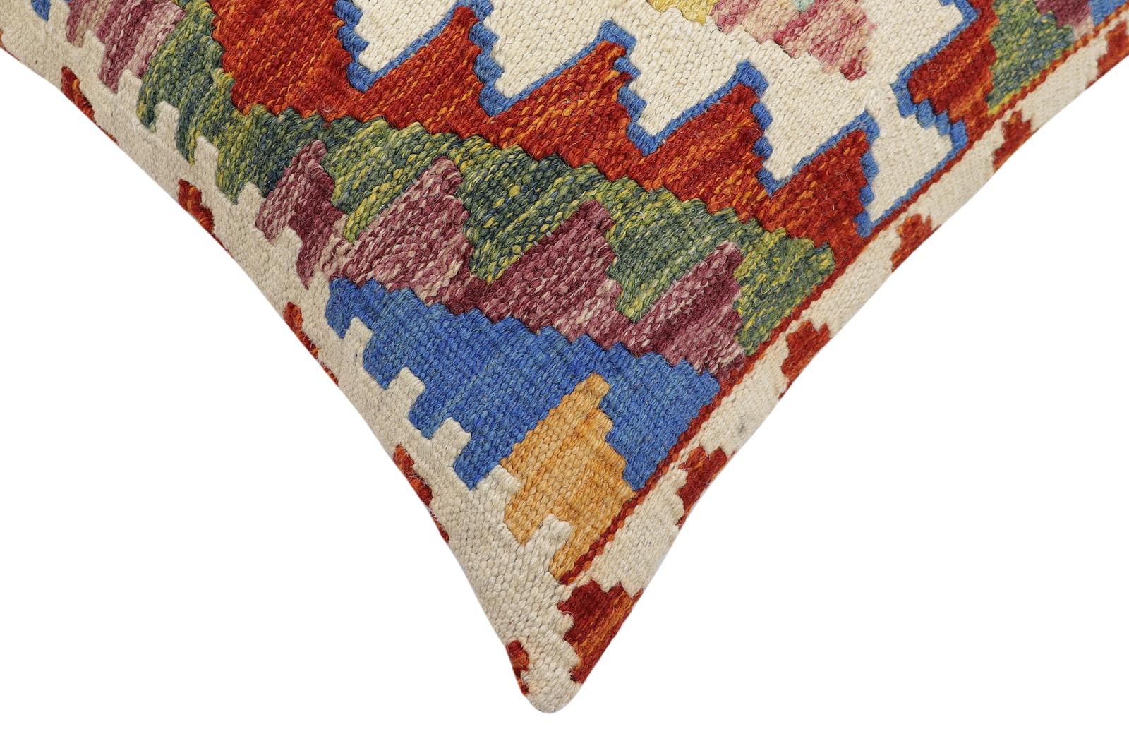 handmade Traditional Pillow Rust Blue Hand-Woven SQUARE 100% WOOL Hand woven turkish pillow2 x 2