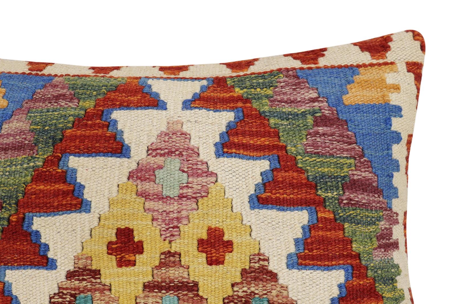 handmade Traditional Pillow Rust Blue Hand-Woven SQUARE 100% WOOL Hand woven turkish pillow2 x 2