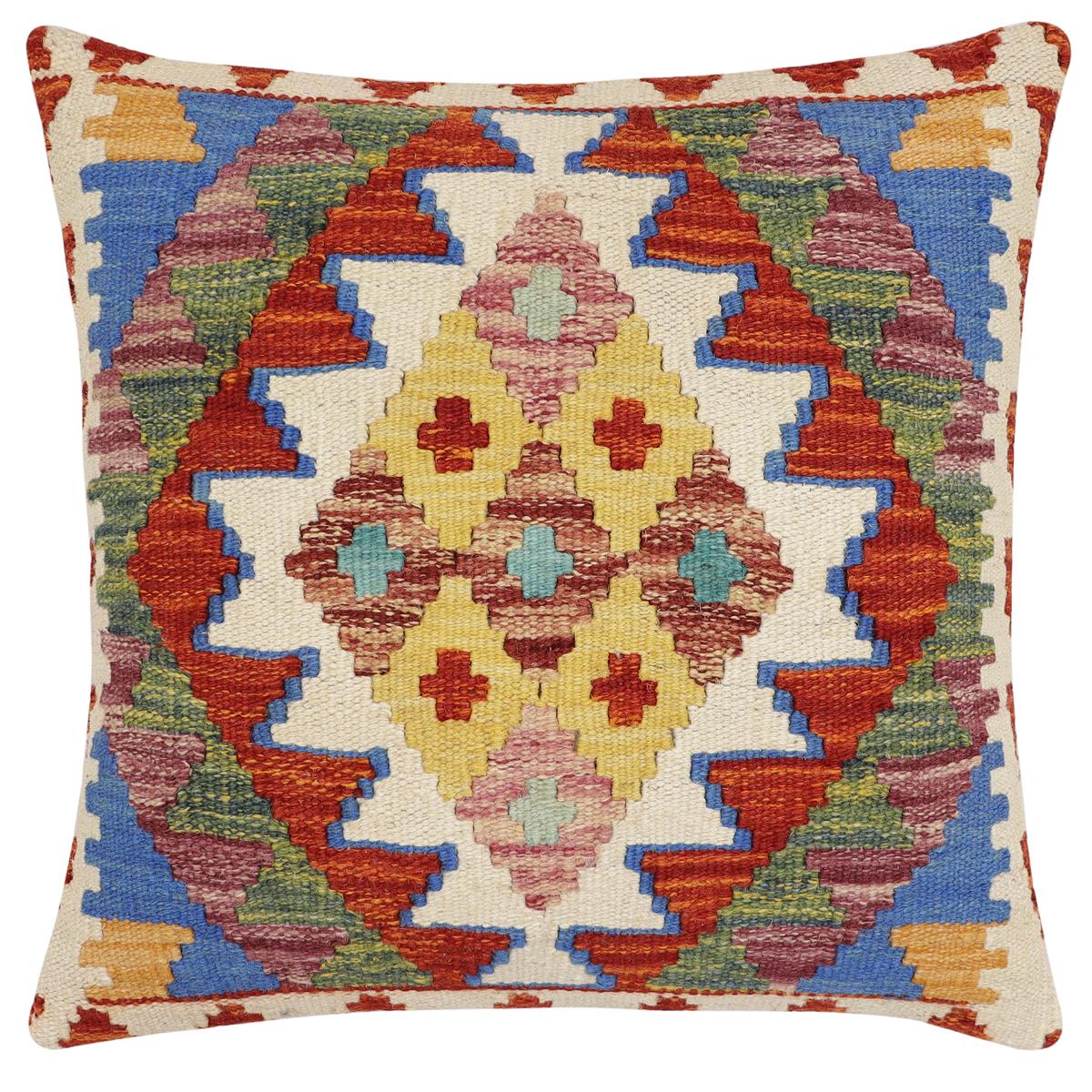 handmade Traditional Pillow Rust Blue Hand-Woven SQUARE 100% WOOL Hand woven turkish pillow2 x 2